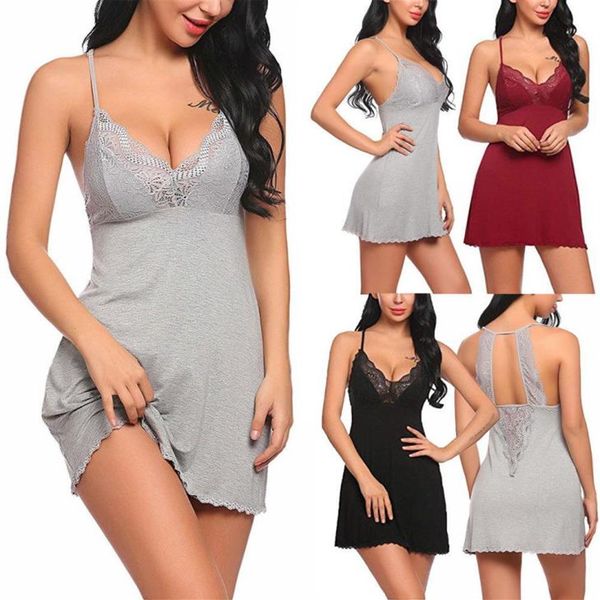 

lingerie women nightdress lace mini dress deep v neck nightgown sleep wear sleepwear nightdress23075192696, Black;white