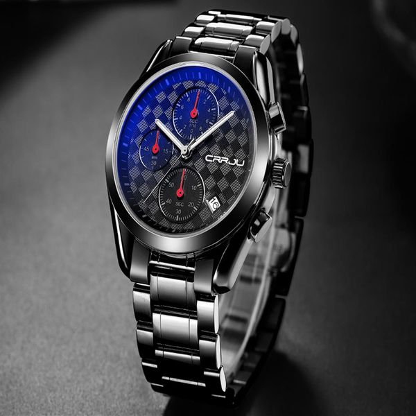 

2020 crrju men's brand fashion business analog watches male quartz casual full stainless steel clock military wrist watch230o, Slivery;brown