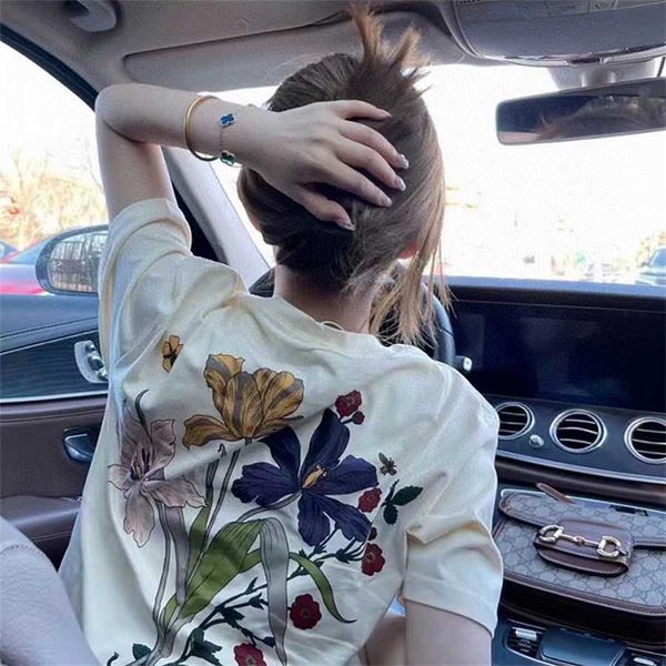 

36% off summer new home back flower short printed t-shirt fashion half sleeve women's dress, White