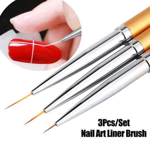 

dotting tools 3pcs french stripe nail art liner brush set 3d tips line stripes diy drawing pen uv gel brushes painting pen manicure tools j2, Silver