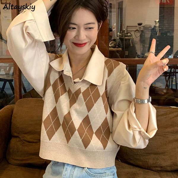 

vests argyle sweater vests women retro new autumn allmatch fashion knitting sleeveless classic streetwear vneck jk preppy style, Black;white