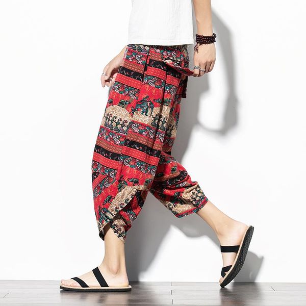 

pants dropshipping summer men cotton harem pants men casual hip hop trousers cross bloomers calflength pants joggers streetwear pants, Black