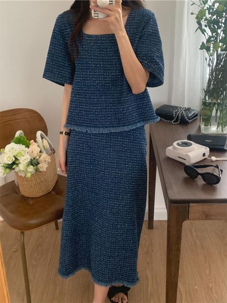 

dress alien kitty retro tassel summer denim suits women loose all match 2022 office lady casual new slim high waist split skirts, White