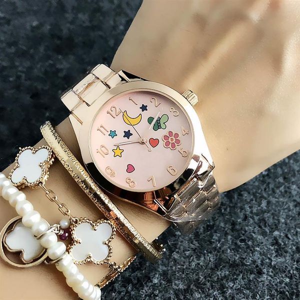 

fashion brand watches women's girls butterfly star style metal steel band quartz wrist watch t140275w, Slivery;brown