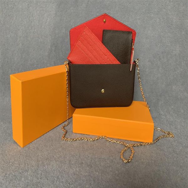 

fashion purse with metal chain women shoulder bags lady's evening bag handbag wallet 3in 1 leather crossbody bag238k, Red;black