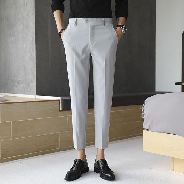 

blazers new men pockets pants ankle length business suit pants simple classic british style slim casual trousers brand clothing, White;black