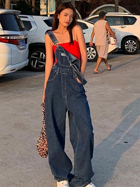 

jeans women's jeans y2k korean fashion overalls women denim autumn loose wide leg pant vintage female blue baggy pants aesthetic