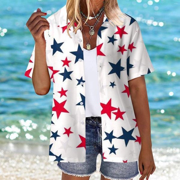 

women's blouses summer 4th of july shirts women 3d print american flag short sleeve beach v-neck oversized camisa independence day blus, White