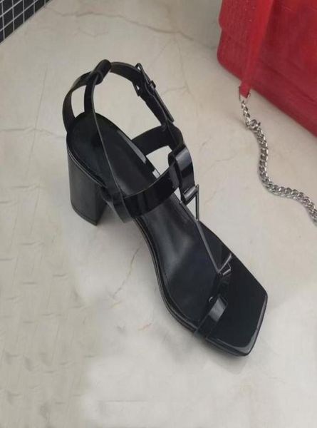 

summer high heeled sandals party fashion 100 leather women work shoe designer heels lady metal belt buckle thick heel black 3268163