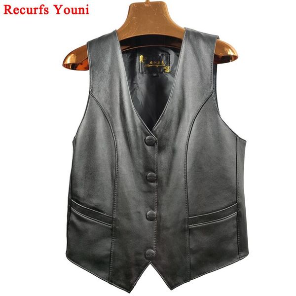 

vests women sheepskin vneck waistcoat femme vintage black genuine leather vest mujer classic plus big size suit ropas, Black;white