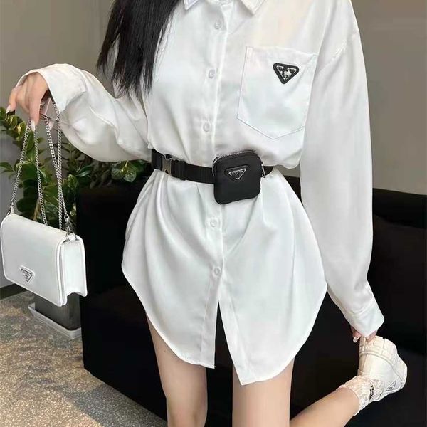 

32% off family spring/summer detachable bag belt jacket slim fit loose versatile acetic acid shirt, White