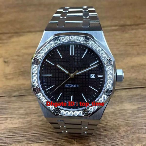 

10 style watch 41mm date a2813 automatic mens watch 15400st diamond bezel black dial stainless steel bracelet gents w292p, Slivery;brown