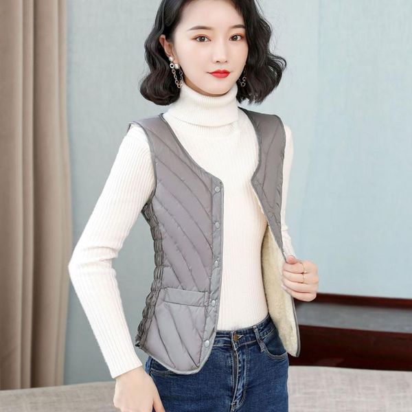 

vests autumn wool women vest solid thicken vest for women cotton office lady sleeveless puffer jacket women winter outerwear coats, Black;white