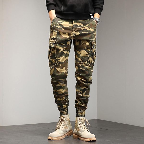 

pants camouflage cargo pants men relaxed fit tactical military pants cotton multi pockets hiking trousers drawstring army green jogger, Black
