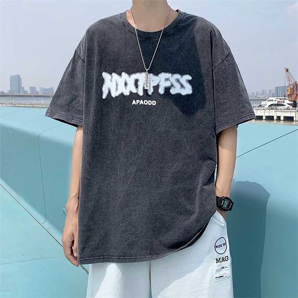 

34% off trendy t-shirt street men's summer washable old american short oversize print 5/4 sleeve, White;black