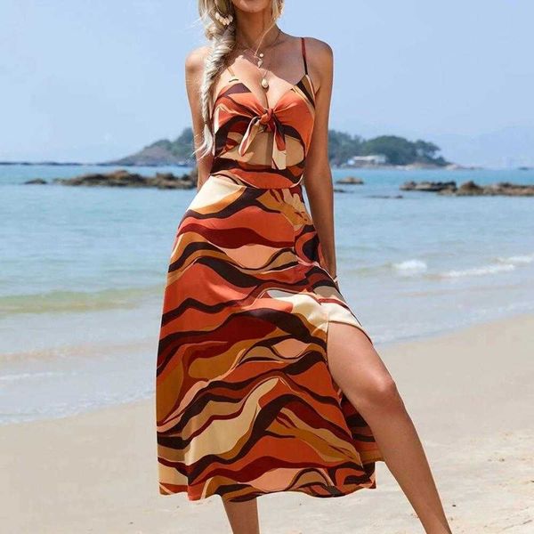 

summer womens clothing printed dresses hollow out slim fit slit sling, Black;gray