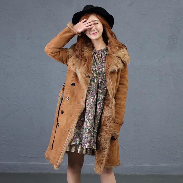 

fur 2019 winter ladies' genuine natural sheepskin fur coat jacket with fur collar women long fur outerwear coats jacket, Black