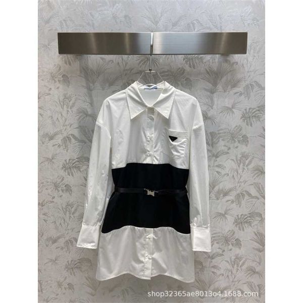 

family spring/summer new fashionable contrast shirt dress with waist panel design for slim style, Black;gray