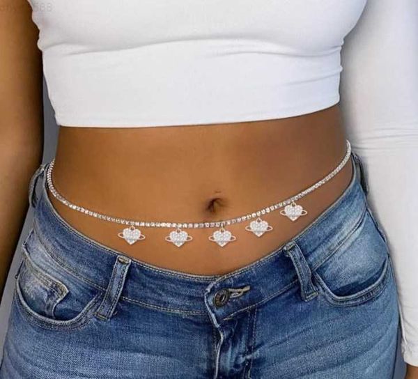 

18k gold plated crystal rhinestone heart waist chain body chain ladies, Silver