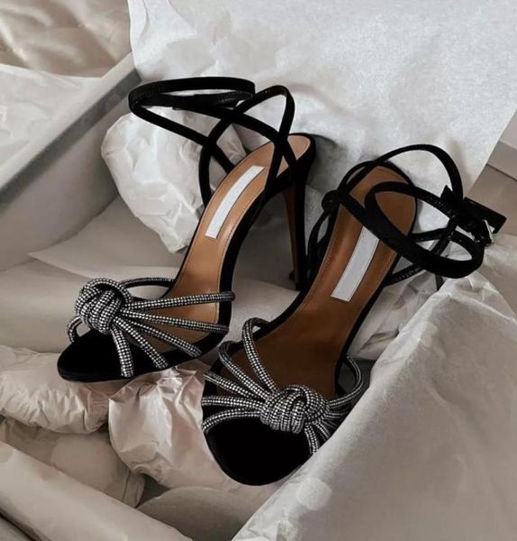

2022 luxurious brands celeste sandals shoes elegant women crystals strappy lady high heels summer bridal wedding party disco3475726, Black