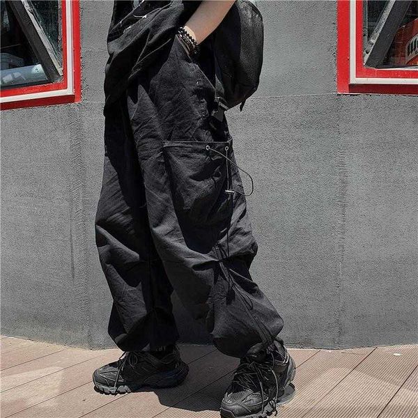 

men's pants american-style y2k casual pants men's ins beamed overalls loose high street retro wide-leg straight tube big poet trou, Black