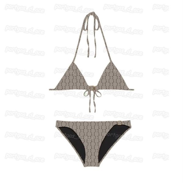

womens letters bikinis vintage metal buckle bikini swimwear for women triangle beach bra briefs split bathing suit271q, Black