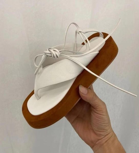 

rome flipflop thick sole women sandals ankle cross tied flat platform beach shoes comfort clipon heightened white black sandal1549320