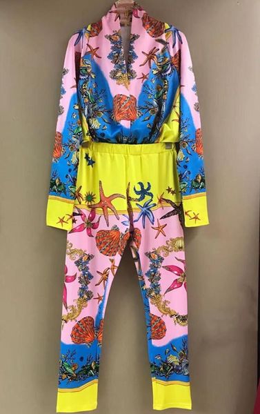 

pants new women two piece sets long sleeve v neck printed long pants female pants set suit outfits beach wear, White