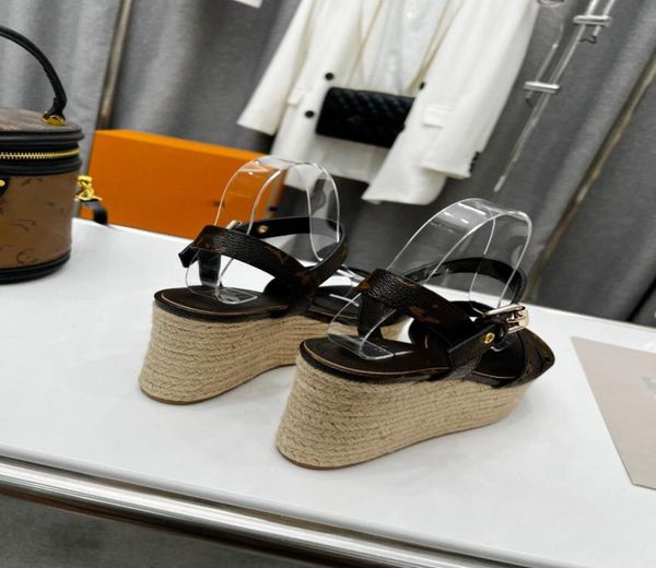 

starboard wedge sandal women designer sandals high heel espadrilles natural perforated calf leather lady slides outdoor shoes9152117, Black