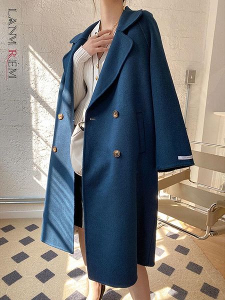 

fur lanmrem wool highend coat women's lapel double breasted tweed loose warm handmade coats female luxury clothing winter 2r3665, Black