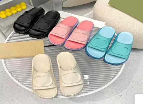 

designer slippers platform slippers classics rubber slides solid color flip flops non slip sandals thick bottom flat women shoes1145525, Black