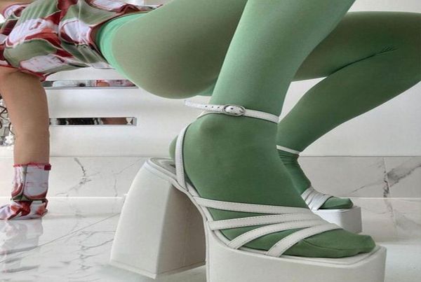 

gigifox brand big size 43 summer white goth high heels party chunky platform sandals shoes women4943035, Black