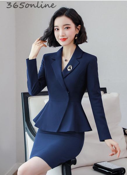 

pants autumn winter ladies office formal women business suits with skirt and jackets coat fabric blazers set ol styles, White