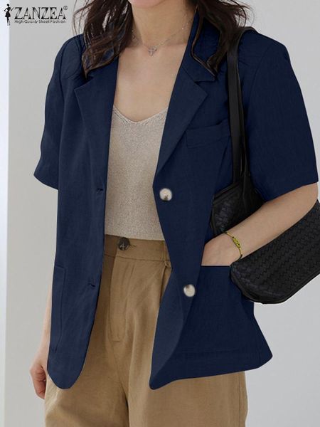 

pants stylish office ol shirt autumn women blazer thin zanzea streewear jackets korean style short sleeve loose lapel button shirts, White