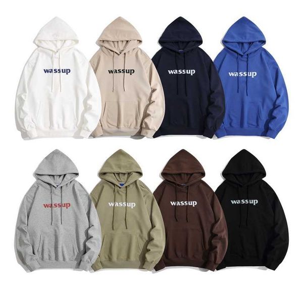

wassup basic printed terry hoodie new casual couple top, Black
