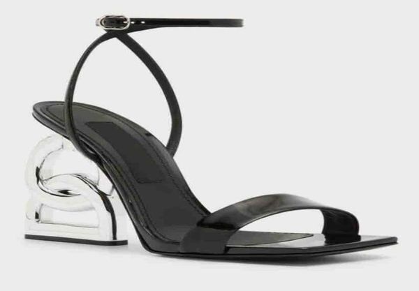 

summer luxury brands sandal shoes keira patent leathers sandals with sliver dc pop heel patent anklestrap sandalgladiator sandali4288073, Black