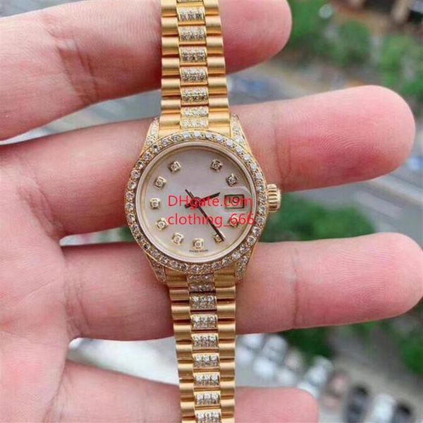 

luxury ladies classic watches diamond 69178 27mm calendar sapphire glass mechanical automatic yellow gold stainless steel bracelet247y, Slivery;brown