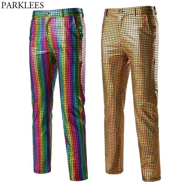 

pants rainbow plaid sequin glitter pants men 70s disco party dancer singer trousers mens nightclub dj stage prom pantalones hombre 3xl, Black
