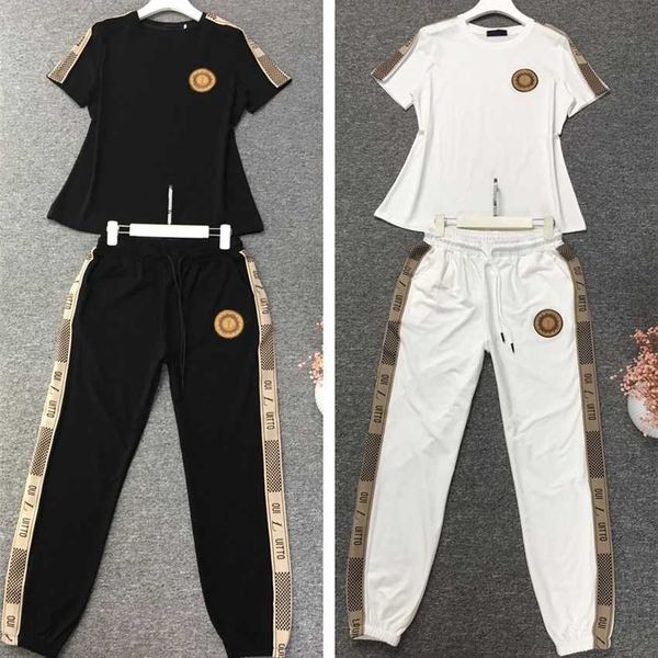 

leisure pure cotton sports women's new two piece set large european fashion trend, White