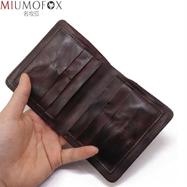 

wallets 2022 genuine leather wallet for men vintage wrinkled short bifold man compact purse holder vertical pocket money bag t2211309g, Red;black