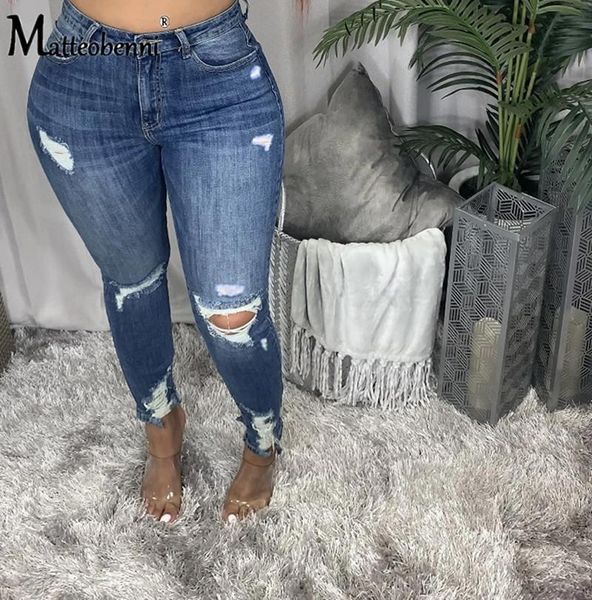 

jeans jeans women high waist mom jeans stretch ripped jeans skinny pants hole baggy trousers long denim pants, Blue