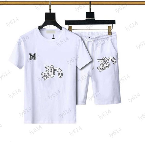 

mens tracksuits fashion rabbit print embellished short sleeve joker t-shirts elastic-waist drawstring design pocket shorts 2 colors tracksui, Gray