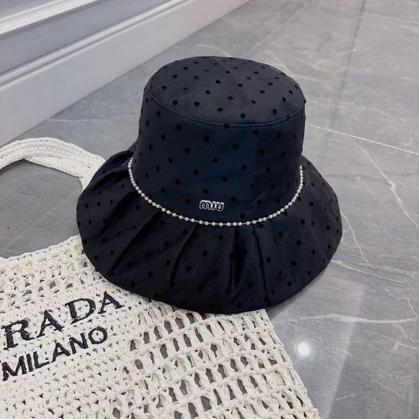 

miu princess celebrity wind fisherman hat pearl vintage dot sweet and lovely big brim foreigner korean edition pot hat, Blue;gray