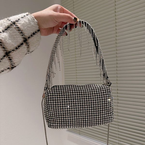 

womens alexander blingbling rectangular bags handle totes with tassel shimmer purse silver franco chain crossbody shoulder party designer ha