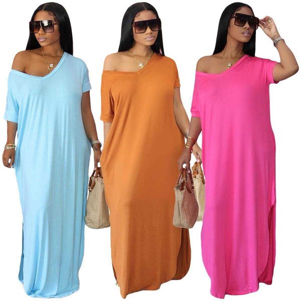 

womens summer solid color loose long dress plus size clothing, Black;gray