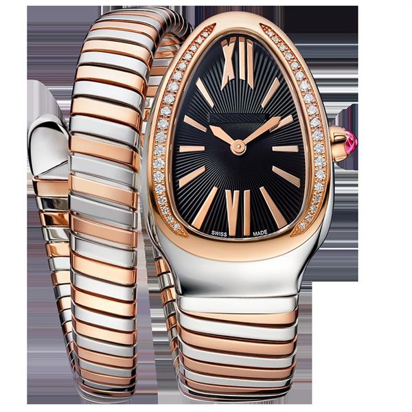 

luxury new women snake silver rose gold long short bracelet diamond bezel rome japanese quartz stainless steel sapphire watches268x, Slivery;brown