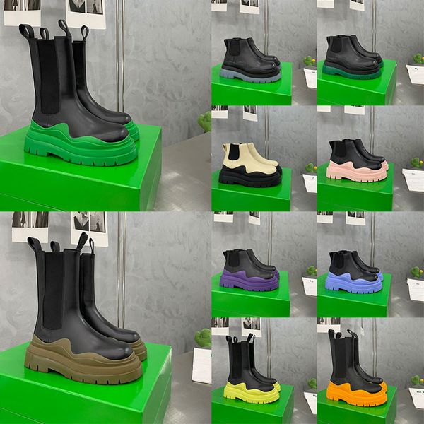 

size 35-44 women men designer boots tire leather half ankle boots fashion wave pink colored rubber outsole elastic webbing boot, Black