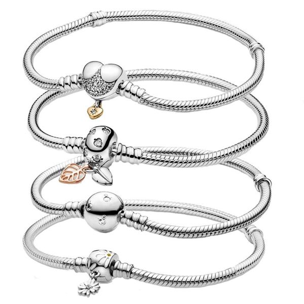 

women 100% 925 sterling silver charm bracelets fit pandora beads charms dis snake chain bracelet lady gift with original box for l265q, Golden;silver