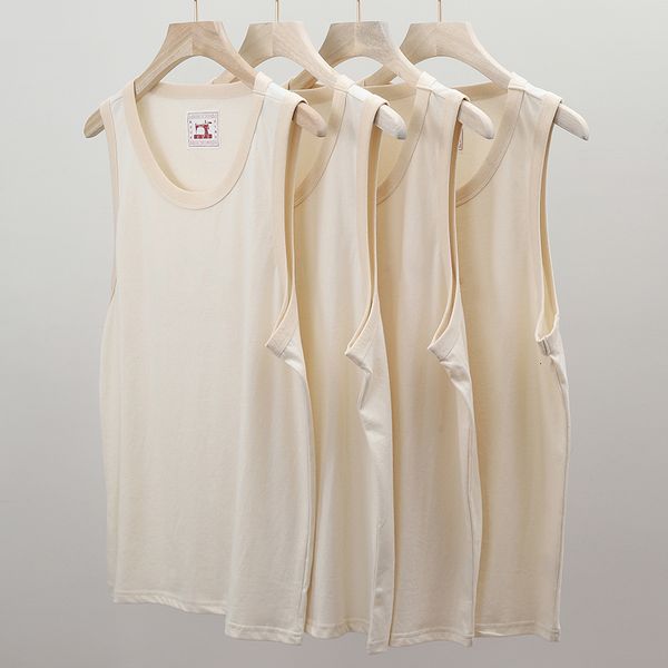 

men' tank akkad kuti japanese retro casual tank men heavyweight cotton embryo color male teens sleeveless vest spring summer 230422, White;black