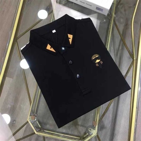 

26% off clothing designer quality spring/summer europe station silky pearl shirt men's little monster eyes old embroidered polo t-shirt, White;black